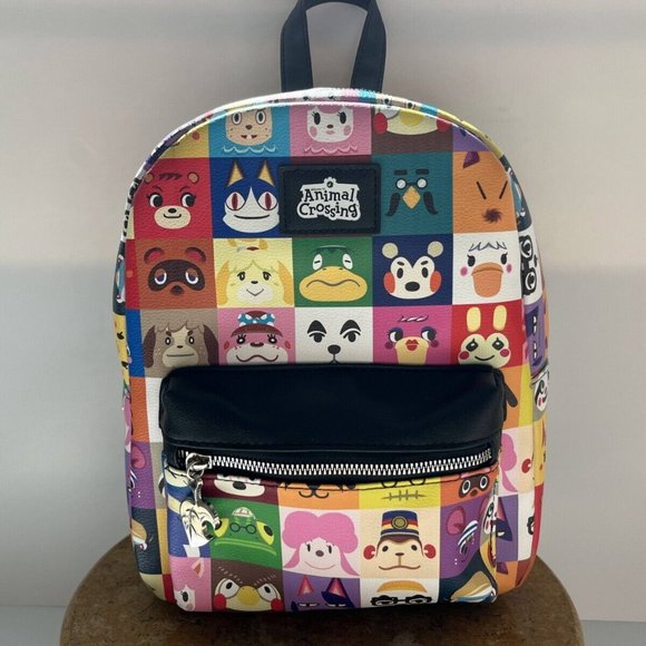 NINTENDO Animal Crossing Multicoloured Cartoon Print Zip Pockets Backpack Bag - Picture 1 of 16